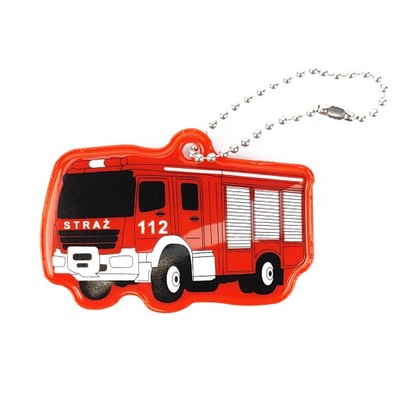 Zawieszka odblaskowa wóz strażacki dla dziecka do plecaka tornistra