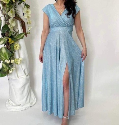 Sukienka niebieska elegancka maxi brokatowa 38-42