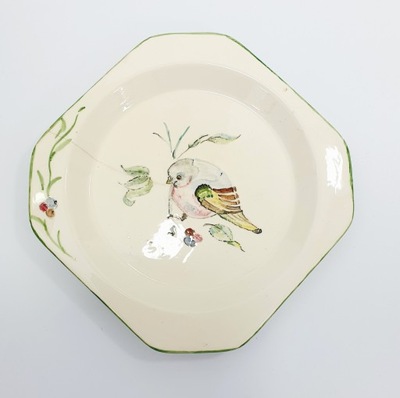 Ceramiczny talerz z ptakiem, malowany ręcznie
