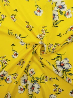 Tkanina wiskoza wzór kwiaty na żółtym na sukienkę
