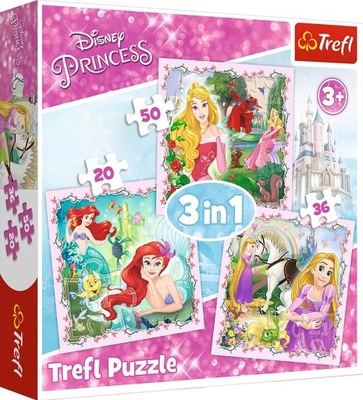 Trefl PUZZLE 3w1 DISNEY Arielka Roszpunka 3in1