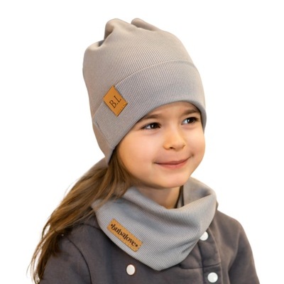 Szara cienka czapka z kominem dla chłopca dziewczynki BL szary 46-50 cm