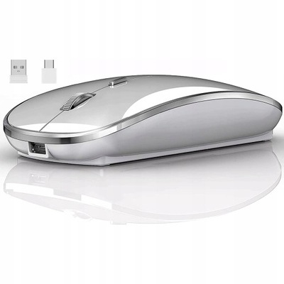cicha mysz bezprzewodowa gamingowa 2.4G USB srebro