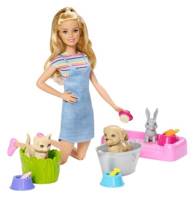 BARBIE KĄPIEL ZWIERZĄTEK ZESTAW Z LALKĄ FXH11