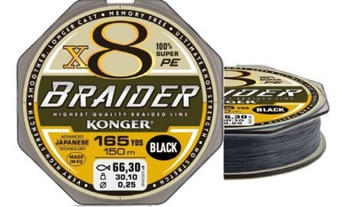 Konger plecionka Braider X8 0,16 mm 10 m black