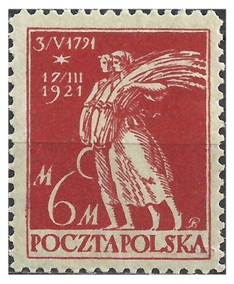 1921 Polska Fi.131a ** 'G' różowo-karminowy UCHWALENIE KONSTYTUCJI gw. PZF