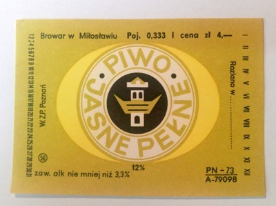 Etykieta Browar Miłosław / Poznań piwo jasne pełne