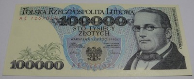 100000 zł 1990 r. S. MONIUSZKO - ser. AE - STAN I/I-