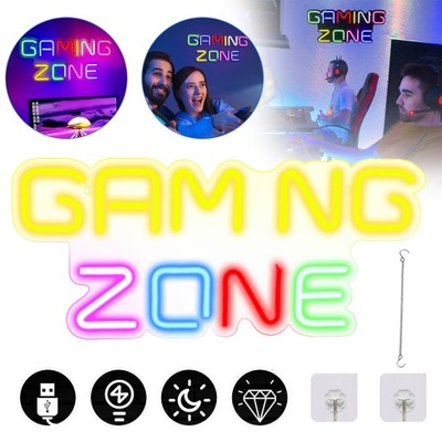 NEONOWY ZNAK ŚWIETLNY LED, ZNAK LED NEON STREFA GIER KOLOROWE OŚWIETLENIE