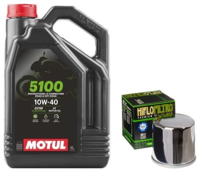 OIL MOTUL 5100 10W40 4L 4T + FILTER OILS HF204C CHROME  