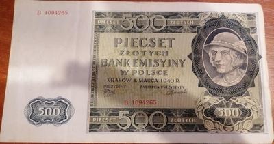 500 Pięćset złotych 1940 Bank Emisyjny w Polsce