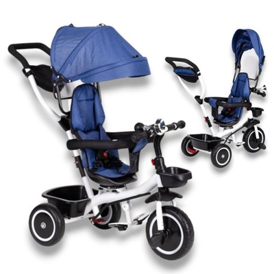 Rowerek Trójkołowy dla dziecka 3w1 Obracany 360 Daszek Koszyk Wózek + Rower