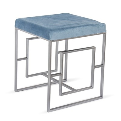 Niebieskie siedzisko puf stołek srebrne nóżki