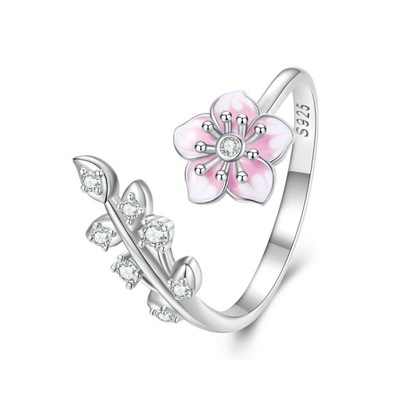 Strieborný prsteň otvorený Roztomilý ružový kvet