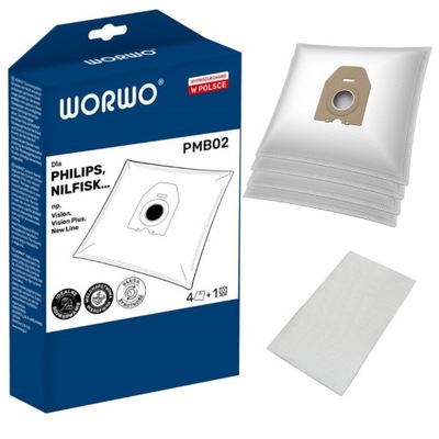 4x Worki do odkurzacza Philips Vision Plus New Line Nilfisk PMB02