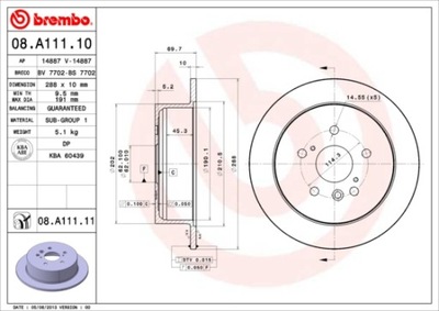 DISCOS DE FRENADO PARTE TRASERA BREMBO 08.A111.11 08A11111  