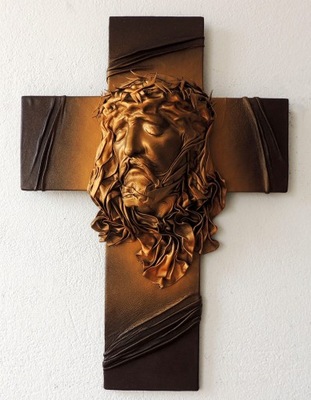 Krzyż na ścianę, Jezus na krzyżu, rękodzieło Skóra
