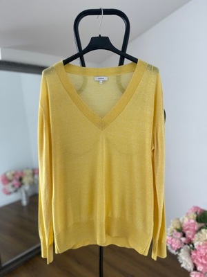 REISS żółty sweter wełna + len L