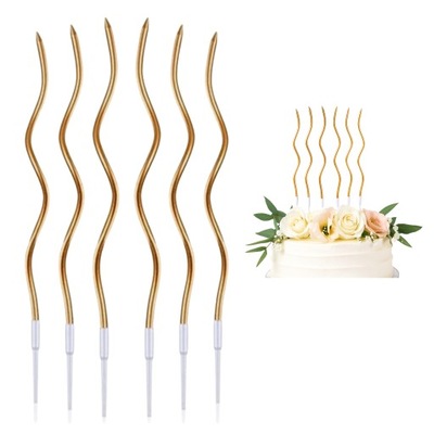 ŚWIECZKI URODZINOWE TORT ŚWIECZKA ZAKRĘCONE ZŁOTY 6szt