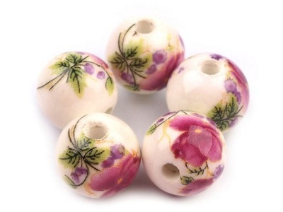 5x Koraliki PORCELANOWE do biżuterii 12 mm kwiaty fioletowe FIOŁKI