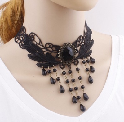 CHOKER ,KORONKOWA KOLIA GOTHIC CZARNA (CHN08)