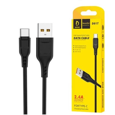 Kabel Denmen USB - USB typ C 1 m czarny