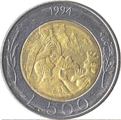 SAN MARINO 500 lirów 1994 bimetal