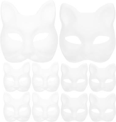 Cat Mask Therian Masks 10pcs Diy White Paper Masks Unpainted Cat Fox Half