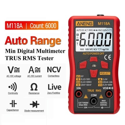 ANENG M118A TRUE RMS MULTIMETR SKAITMENINIS AUTO TESTER AMP OHM TESTER ĮTAMPOS 