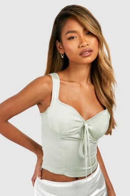 SZAŁWIOWY TOP SATYNOWY NA RAMIĄCZKACH WIĄZANIE GŁADKI BOOHOO 42