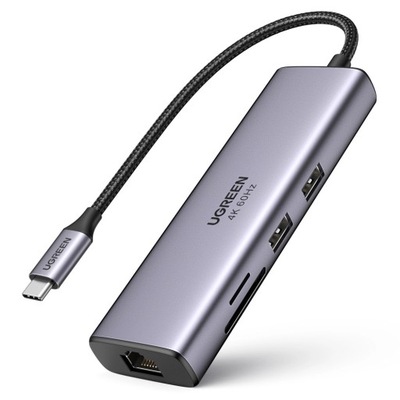 HUB Adapter Rozgałęźnik 7w1 Ugreen 2xUSB 3.2/HDMI/SD/TF/USB-C PD 100W/RJ45