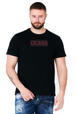 GUESS Czarny t-shirt męski z czerwonym logo r S