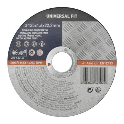 DISCO PARA DE CORTADURA METALU UNIVERSAL FIT 125 X 1,6 MM  