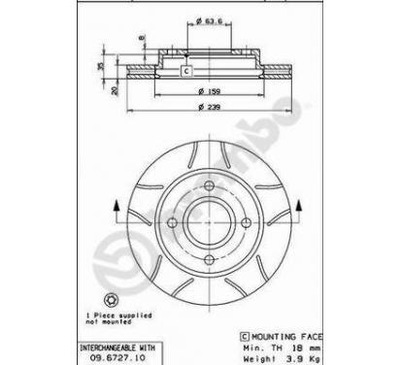 Brembo диск гальмівна 239,5x20 v ford фото №1
