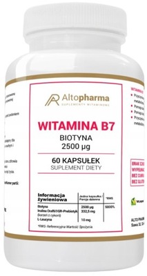 AltoPharma Witamina B7 2500µg Biotyna 60kaps. Witamina H Wypadające włosy