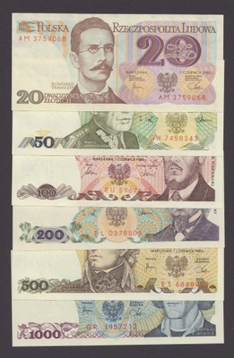 ZESTAW BANKNOTÓW PRL 20,50,100,200,500,1000 UNC /AM3768