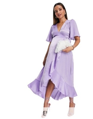 Flounce London Maternity liliowa satynowa sukienka