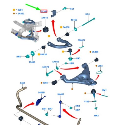 Ford ranger t6 mk3 передняя часть правый suspension гильза 1723975 original фото №1