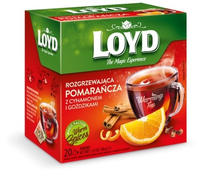 Herbata LOYD rozgrzewająca pomarańcza cynamon goździk ekspresowa 20tb