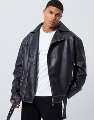 BOOHOOMAN KURTKA OVERSIZE IMITACJA SKÓRY BIKER RS2 NG2__XL