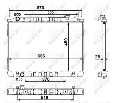 RADUADOR DEL MOTOR NISSAN NAVARA, PICK UP 2.5D  