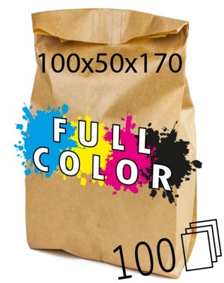 Torebka papierowa z kolorowym LOGO CMYK S100x50x170 100szt GRAFIKA NADRUK