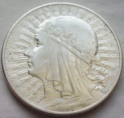 POLSKA - II RP : 10 złotych - GŁOWA KOBIETY - 1932 bz - srebro