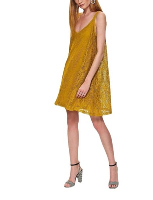 Top Secret żółta sukienka trapezowa koronka 38 M