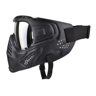 Taktyczna maska ochronna Airsoft, bezpieczna, pełna twarz, srebrna soczewka