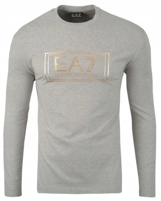 EA7 EMPORIO ARMANI KOSZULKA LONGSLEEVE - ZŁOTE LOGO - SZARY - M