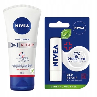 NIVEA Zestaw regenerujący krem do rąk + pomadka