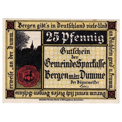 Banknot, Niemcy, Bergen, 25 Pfennig, personnage 19