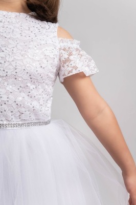Sukienka elegancka , biała z koronką z cekinem i tiulem MIA rozmiar 128