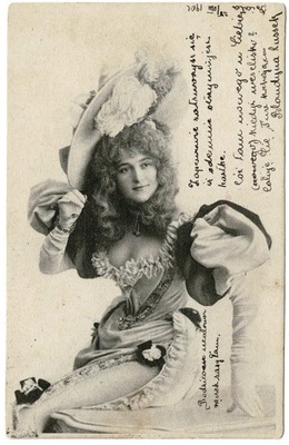 FEMME FATALE SECESYJNA PIĘKNOŚĆ OGROMNY KAPELUSZ PIĘKNY DEKOLT 1902